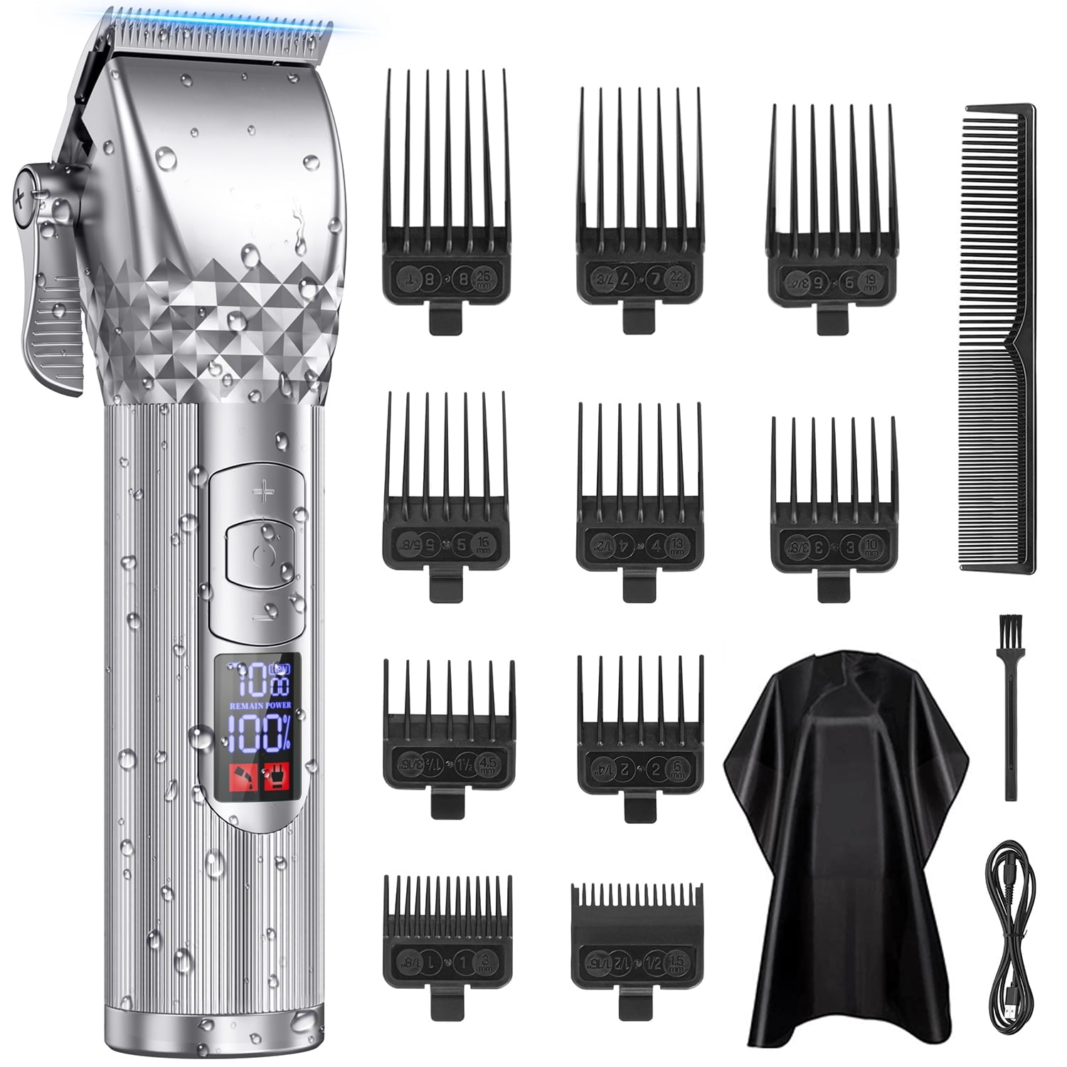 Hair Clippers for Men, Cordless Rechargeable Beard Hair Trimmer, LED Display Barber Haircut, 7000RPM Professional Men’s Razor Shaver Grooming Kit with 10 Guide Combs Gifts for Men Husband Father