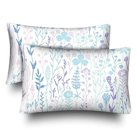 Gckg Hand Drawn Meadow Plant Blue Purple Summer White