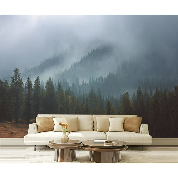 Peel and Stick Wallpaper Waterproof Foggy forest Montana mountains Wall Mural Decor Self Adhesive and Removable 69in x 98in