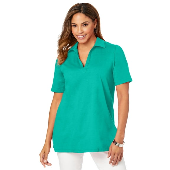 Jessica London Women's Plus Size Stretch Cotton Polo Tee