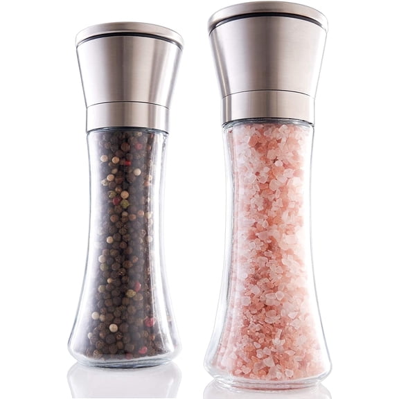 Dompilc Salt and Pepper Grinder Set - Refillable Stainless Steel Combo Shakers with Adjustable Coarse Mills, Suitable for Ppepper, Himalayan or Sea Salt.