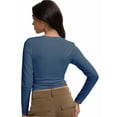 thumbnail image 2 of Womens Shirts Long Sleeve Crew Neck Ruched Stretch Basic Fitted Tee Shirts Tops, 2 of 6