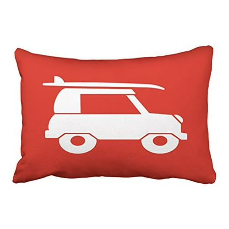 WinHome Rectangl Throw Pillow Covers Vintage Surf Car In Redand White Pillowcases Polyester 20 x 30 Inch With Hidden Zipper Home Sofa Cushion Decorative
