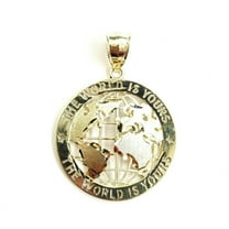 10k yellow gold round globe planet earth world map pendant fine gift 1.34" 4.8g