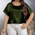 thumbnail image 2 of Hauts à Manches Courtes pour Femmes Grande Taille Col Rond T-Shirt Décontracté Couleur Unie Polyester 1 Pce, 2 of 7
