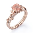 thumbnail image 4 of Wreath Leaf 1.25 TCW Cushion Cut Strawberry Quartz and Moissanite Pave Accented Bridal Ring Set in 18K Rose Gold Plating over Silver, 4 of 6
