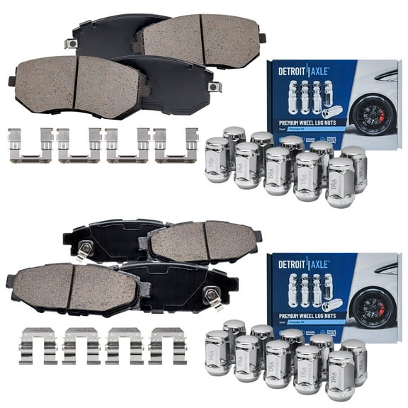 Detroit Axle - Brake Pads Lug Nuts for Subaru Forester Impreza Legacy Outback, Front and Rear Ceramic Brake Pads Chrome Wheel Lug Nuts Replacement