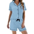 thumbnail image 2 of Women's 2-Piece Pajama Set, Short Sleeve Button-Down Collar Top with Pockets and Matching Shorts, Comfortable and Casual Sleepwear for Home Lounging-Sky Blue, 2 of 5