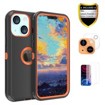 Xihaiying iPhone 13 Mini Case   Screen Protectors   Camera Lens Protector, Heavy Duty Hard Shockproof Armor Protector Case (Black Orange)