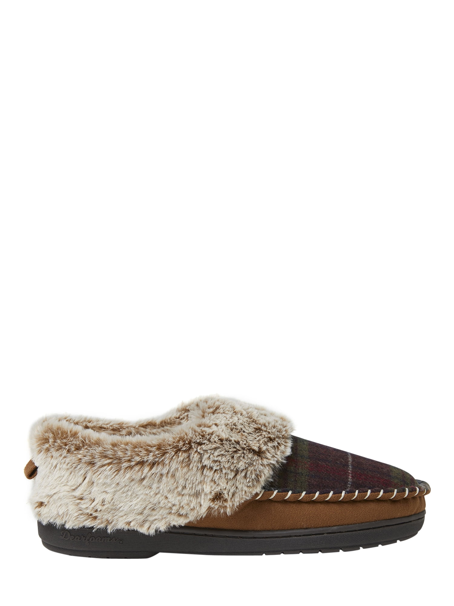 dearfoams women's fireside cairns shearling slide with metallic trim slipper