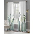 thumbnail image 4 of Teal Eucalyptus Leaves Sheer Curtains 96 Inch Length 2 Panels Set, Watercolor Vase Birds Voile Window Treatment Semi Sheer Long Curtains Drapes for Bedroom/Living Room/Kitchen 52"x96"x2, 4 of 7