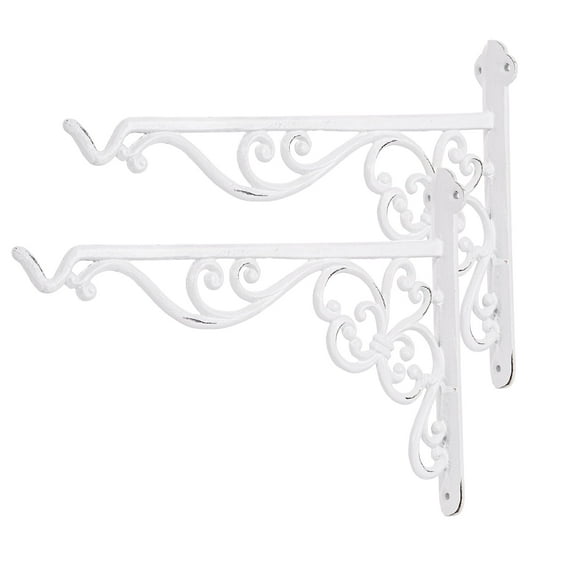 Sungmor Soporte Colgante Decorativo de Hierro Fundido, colgadores de plantas de metal para exteriores de 15.6", diseño vintage de arabesco para letreros, maceteros, faroles y comederos, pack 2, negro