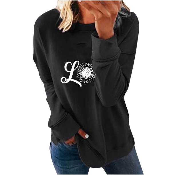 ICHUANYI Clearance Fashion Woman Round Neck Long Sleeve T-Shirt Printing Loose Sweatshirt Blouse Tops ICHUANYI "ICHUANYI"