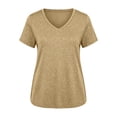 thumbnail image 6 of Sevevn Women's V-neck Center Hollow Fashionable Solid Color Plus Size Short Sleeved T-Shirt Khaki XXXXL, 6 of 6