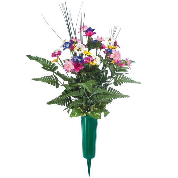Pansy Memorial Bouquet by OakRidge, Silk Floral Indoor/Outdoor Décor, 26” High