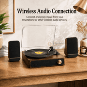 Maio A4 vintage phonograph, vinyl record, high-fidelity stereo sound, 3-speed belt-driven vintage phonograph, 3.5mm output compatible with external speakers, perfect holiday gift,Red Walnut