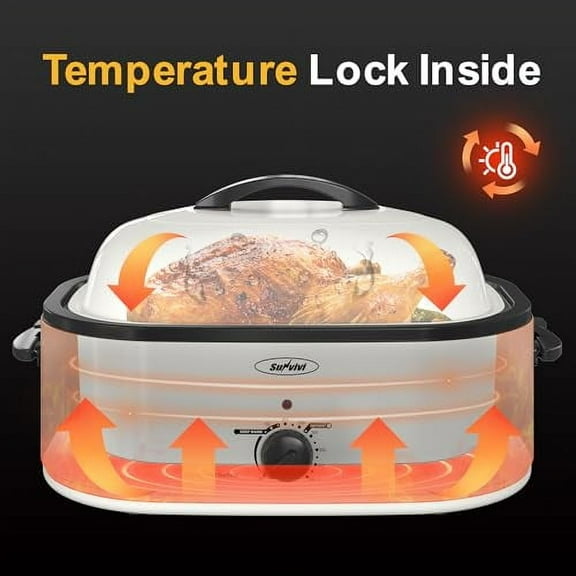 Roaster Oven with Self-Basting Lid, 18qt Electric Roaster with Removable Pan & Rack, Turkey Roaster Oven with Defrost & Warm Function, Stainless Steel, White