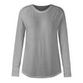 thumbnail image 6 of Womens Tops Women's Solid Round Neck Loose Long Sleeve Medium Length Leaky Thumb T-shirt Top Shirts for Women Kagetolytai Gray 3X, 6 of 7