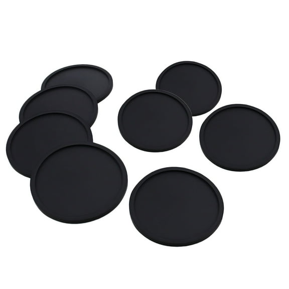 WHAMVOX 8pcs Silicone Drink Coaster Placemats Thick Cup Mug Glass Bottle Placemats Nonslip Table Cup Mat Safe Pad (Black)