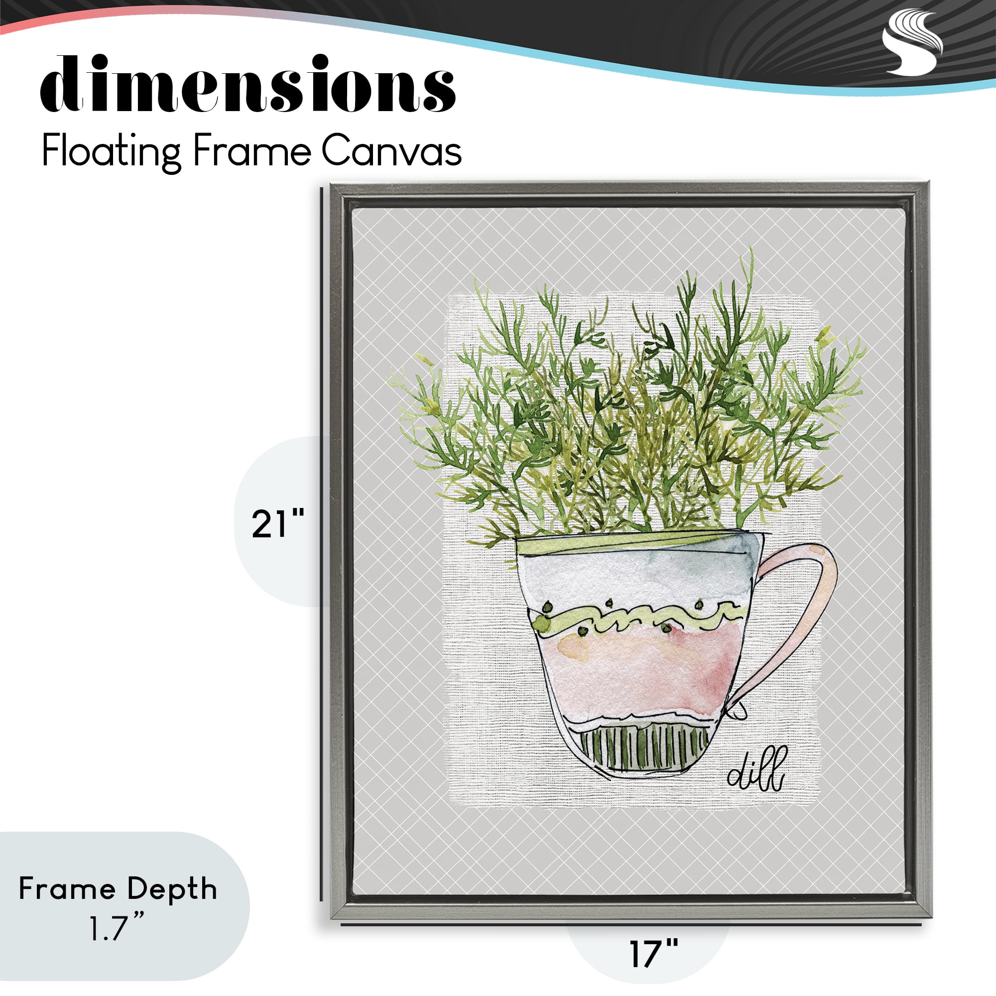 Stupell Industries Dill Herb Mug Gray Framed Floater Canvas Wall Art, design by Livi Finn