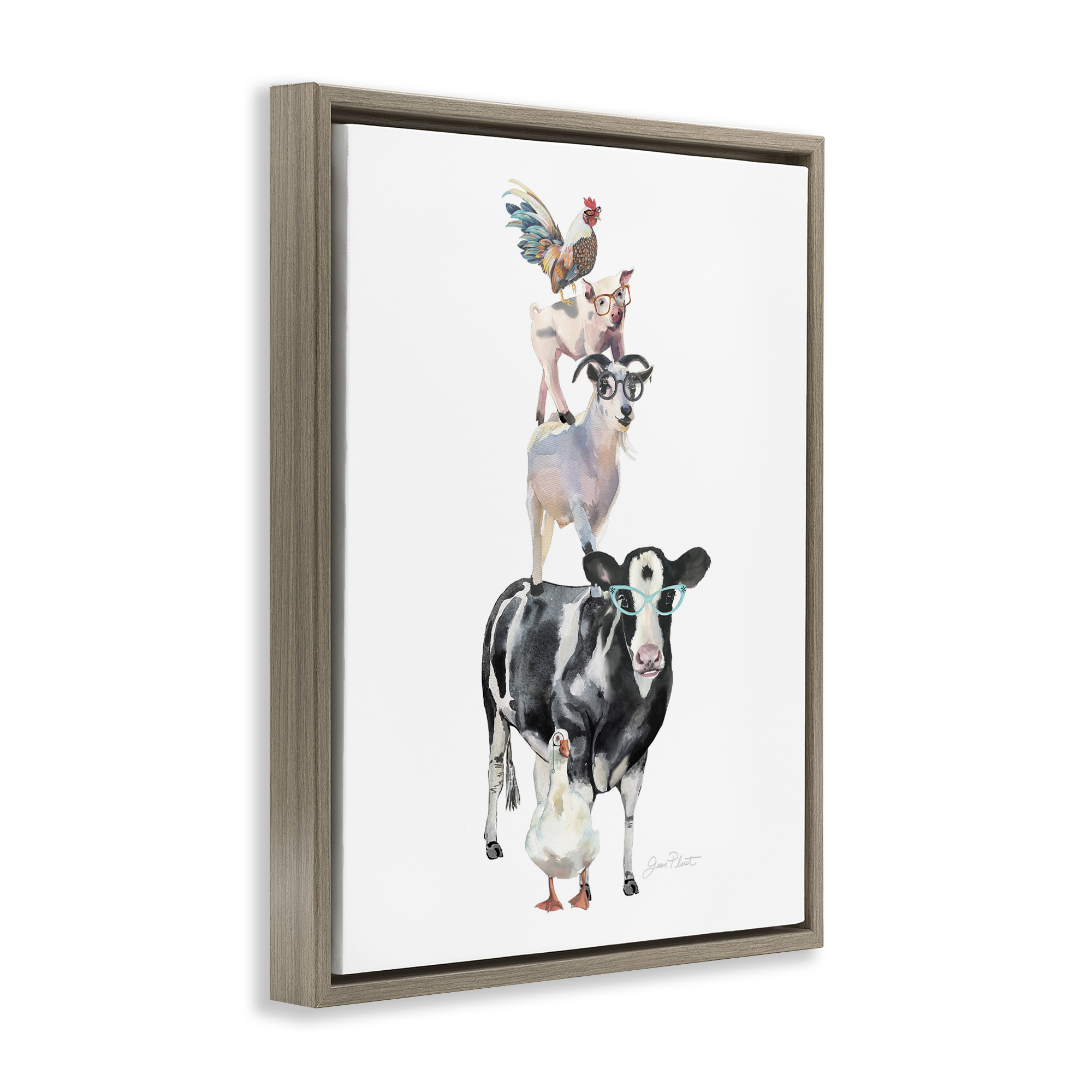 Farm Animal Family Brown Framed Floater Canvas Wall Art, design by Jean Plout