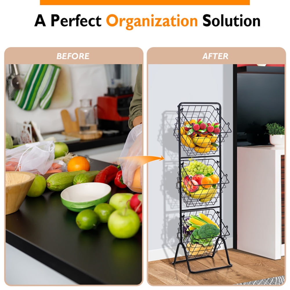Yardi Yard 3-Tier Fruit Basket Stand with Adjustable Heights,