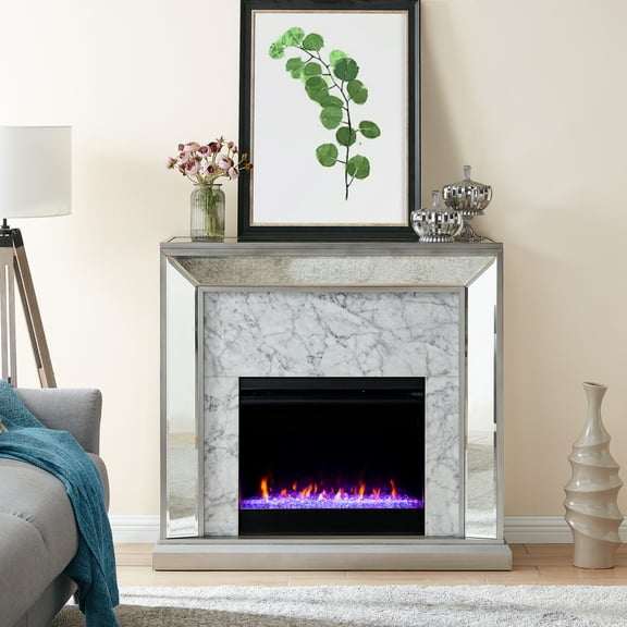 SEI Furniture Trandling Mirrored Color Changing Electric Fireplace