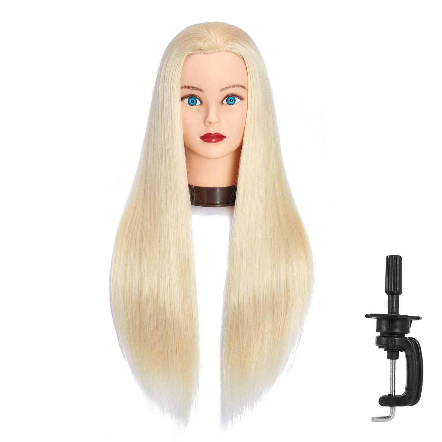 26''-28'' Long Hair Mannequin Head With Real Hair 60% Training Head  Hairdresser Practice Styling Manikin Head Cosmetology Doll Head Straight  Hair with 7 Tools and Stable Clamp Stand (26inch No makeup, 4#)