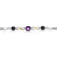 thumbnail image 2 of 925 Silver and 10K Yellow Gold Purple Amethyst and Black Onyx and White Lab Grown Diamond Bracelet for Women (1.85 Cttw, February Birthstone, Cushion Checkerboard 6MM, 6.5 inches, Made in Italy), 2 of 4