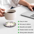 thumbnail image 3 of Purple Flowers Coasters Set of 4, Absorbent Coasters for Drinks, Spring Leaves Floral Plants Beige Coaster for Desk Coffee Table Protection, Home Decor House Warming Gifts 4", 3 of 8