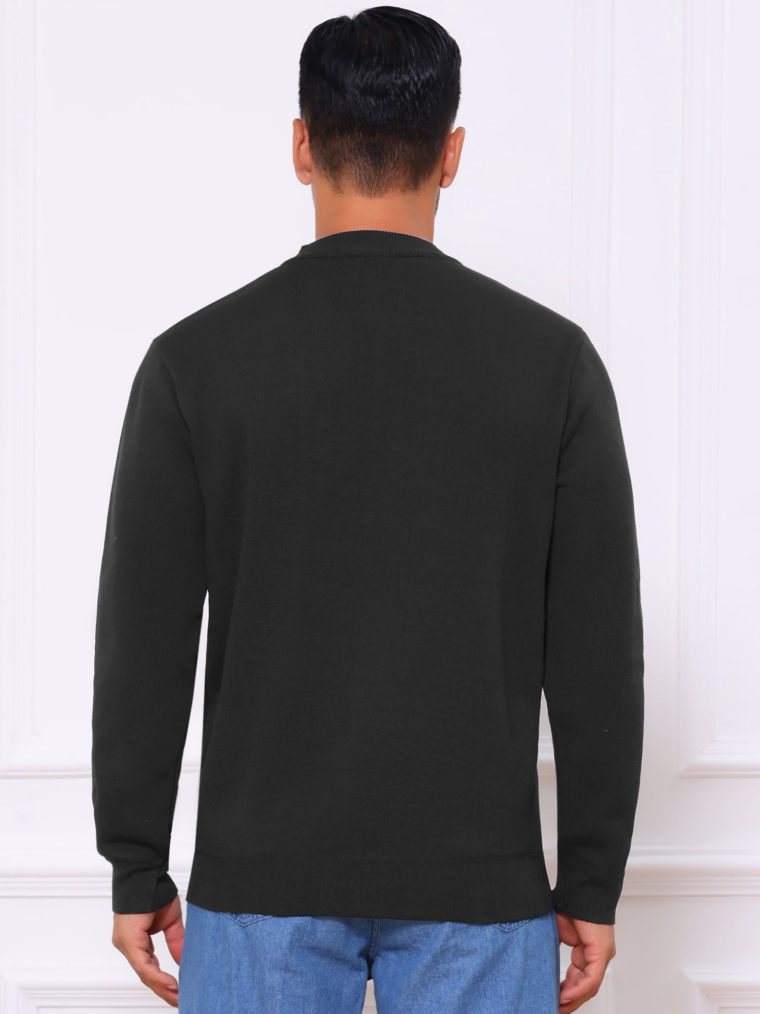 DARING DIVA Men's Mock Neck Pullover Quarter Zip Knitted Polo Sweater M Black