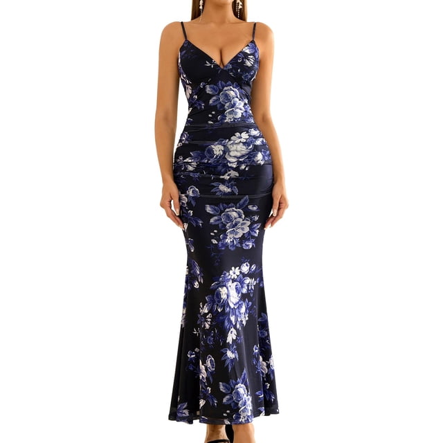 Vestido largo GLENGE para mujer, estampado floral, cuello en V, sin mangas