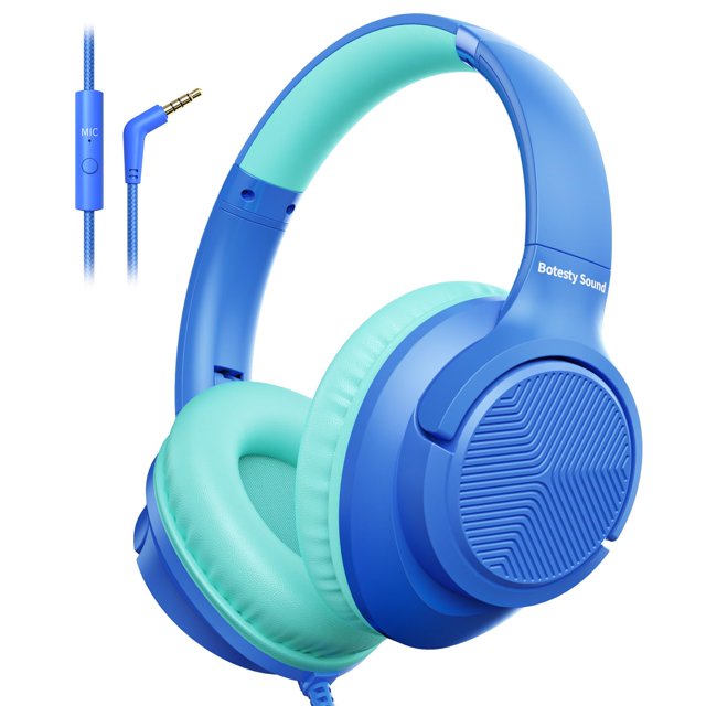 Auriculares con cable Botesty Sound con micrófono para colocar sobre la oreja, color azul