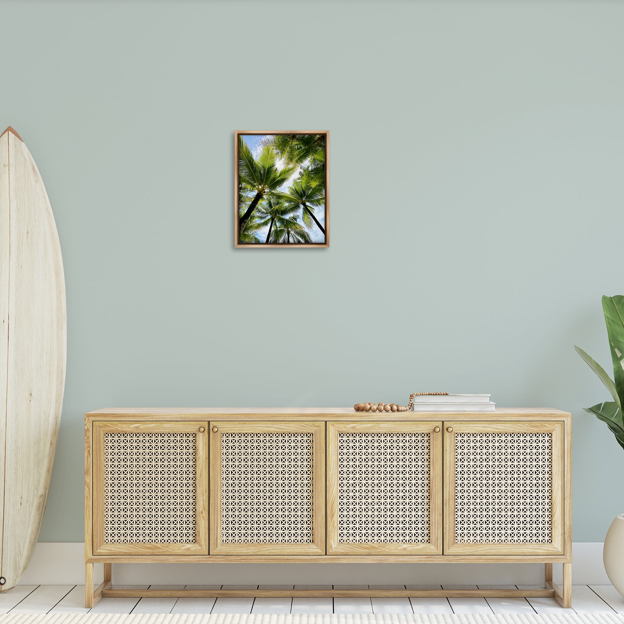 Stupell Industries Overhead Palm Trees Plants & Flowers Photography Brown Floater Framed Canvas Art Print Wall Art, 17 x 21