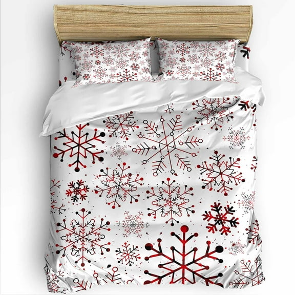 Christmas King Size Comforter Set, Winter Red Snowflakes Xmas Soft Bedding for All Seasons, 4 Pcs Bed Set with 1Comforter (90"x106") ,1 Sheet(94"x116"), 2 Pillowcases (19"x35")