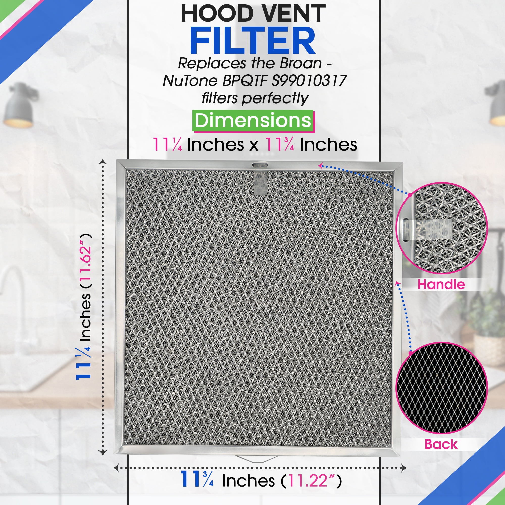 Range Hood Filter Replacement 11.6” x 11.2” BPQTF S99010317 Broan Charcoal Grease Filter Combo - Ductless Stove Vent Filter - Metal Mesh Blocks Grease and Carbon Filters Kitchen Oven Air  (1-Pack)