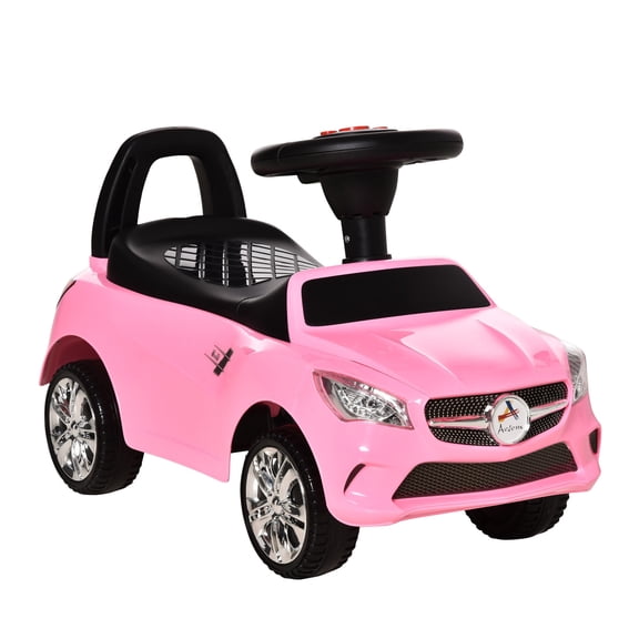 Aosom Kids Ride On Push Car, Foot-to-Floor Walking Sliding Toy Car for Toddler with Working Horn, Music, Headlights and Storage, Pink Metal Frame