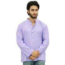 Atasi Ethnic Men's Kurta Full Sleeves Mandarin Collar Purple Cotton Shirt-Small
