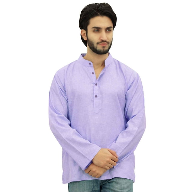 Atasi Kurta Ethnique pour Homme à Manches Longues Col Mandarin Chemise en Coton Violet - TG