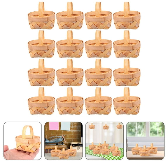 FRCOLOR 16Pcs Miniature Baskets Rustic Elegant Wedding Basket Chocolate Wood for Storage and Decoration