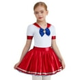 thumbnail image 1 of Moggemol Enfants Filles Marin JK Uniforme Brillant Manches Courtes Col à Revers Ligne A Robe Tutu de Ballet Rouge 12, 1 of 6