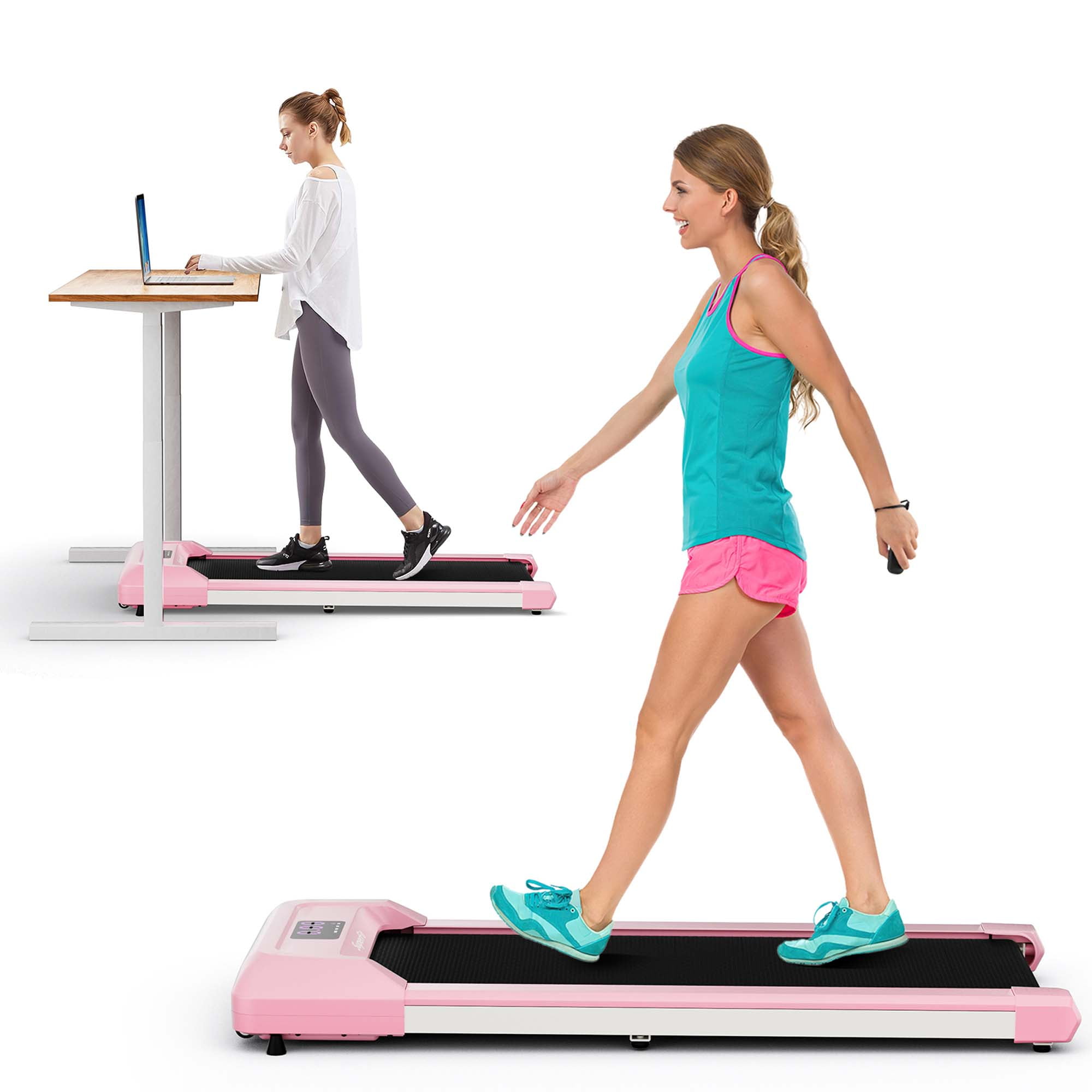 SuperFit 0.6 3.8MPH Walking Pad Under Desk Treadmill with Remote Control and LED Display Pink Walmart