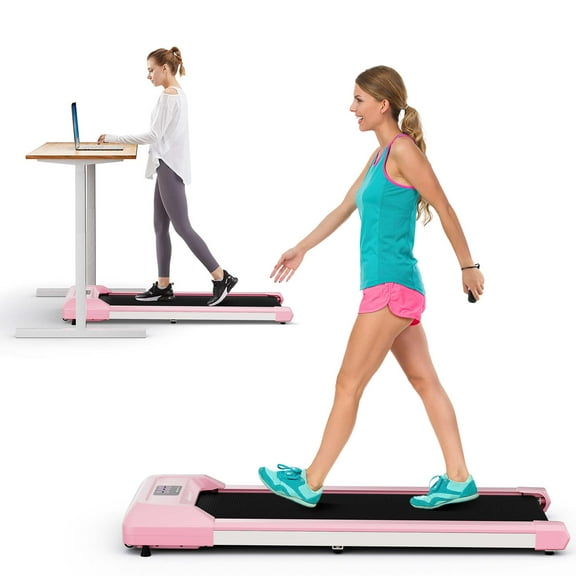 Costway 0.6-3.8MPH Walking Pad Under Desk Treadmill with Remote Control and LED Display Pink