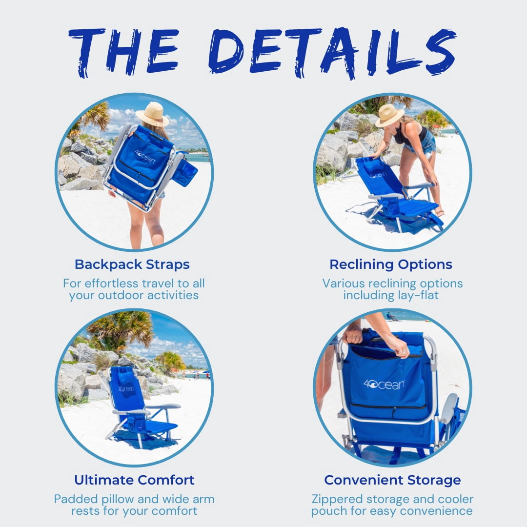 4Ocean Signature Folding Backpack Outdoor Beach Chair with Cooler