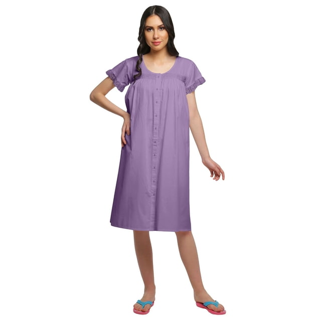 Moomaya Robe de Nuit d'Allaitement à Manches Courtes en Popeline de Coton Unie pour Femmes