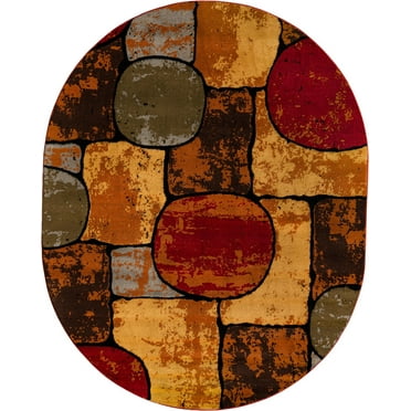 Rugs.com Cafe Collection Rug – 8' x 10' Oval Multi Medium-Pile Rug Perfect For Living Rooms, Large Dining Rooms, Open Floorplans