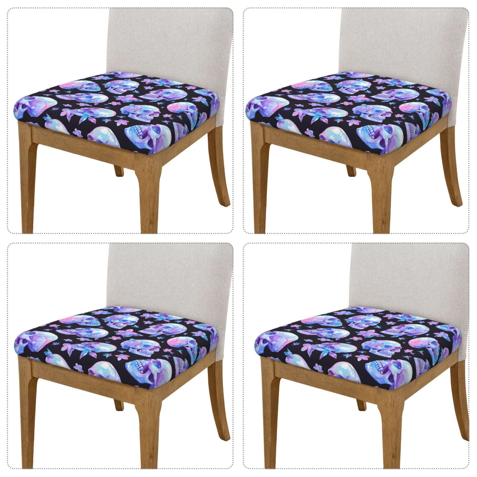 Vsdgher blue Skull flower Couch Cushion Covers, Non-Slip Sofa Seat Cushion Slipcovers, Soft Couch Covers（Don't include seat cushion）Four Pieces