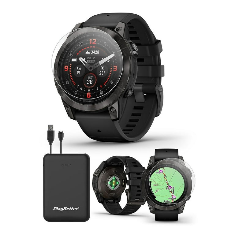 Garmin epix Pro (Gen 2) Sapphire - Carbon Gray DLC Titanium/Black - 47mm  Multisport GPS Watch | Bundle with PlayBetter Screen Protectors & Portable