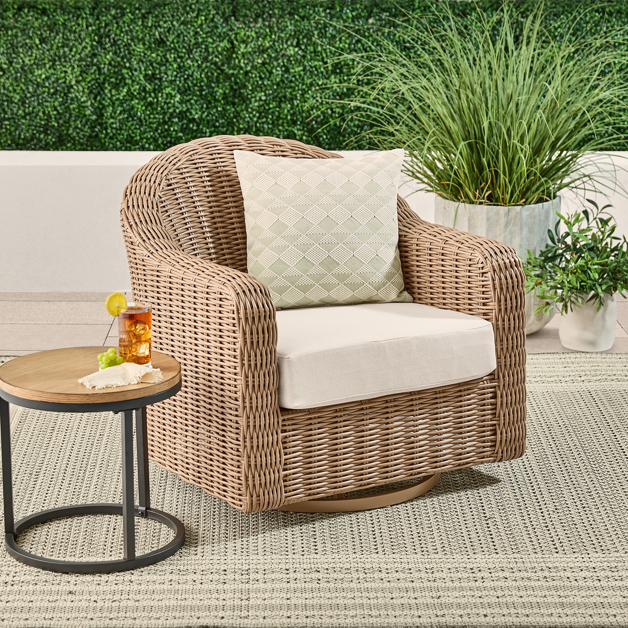Better Homes & Gardens Bellamy 4 Piece Patio Conversation Set with Barrel Back Chairs, Natural