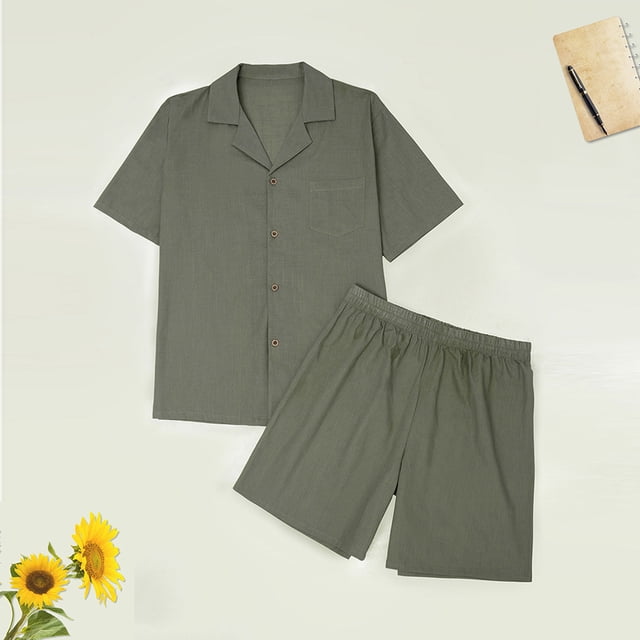 Pijamas casuales de manga corta para hombre, con cuello vuelto, para estar en casa